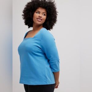 🩵 ADDITIONELLE Top Blue 3/4 Sleeve Square Neck